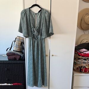 AUDREY 3+1 / Tie Front Green Abstract Print Midi Dress - S